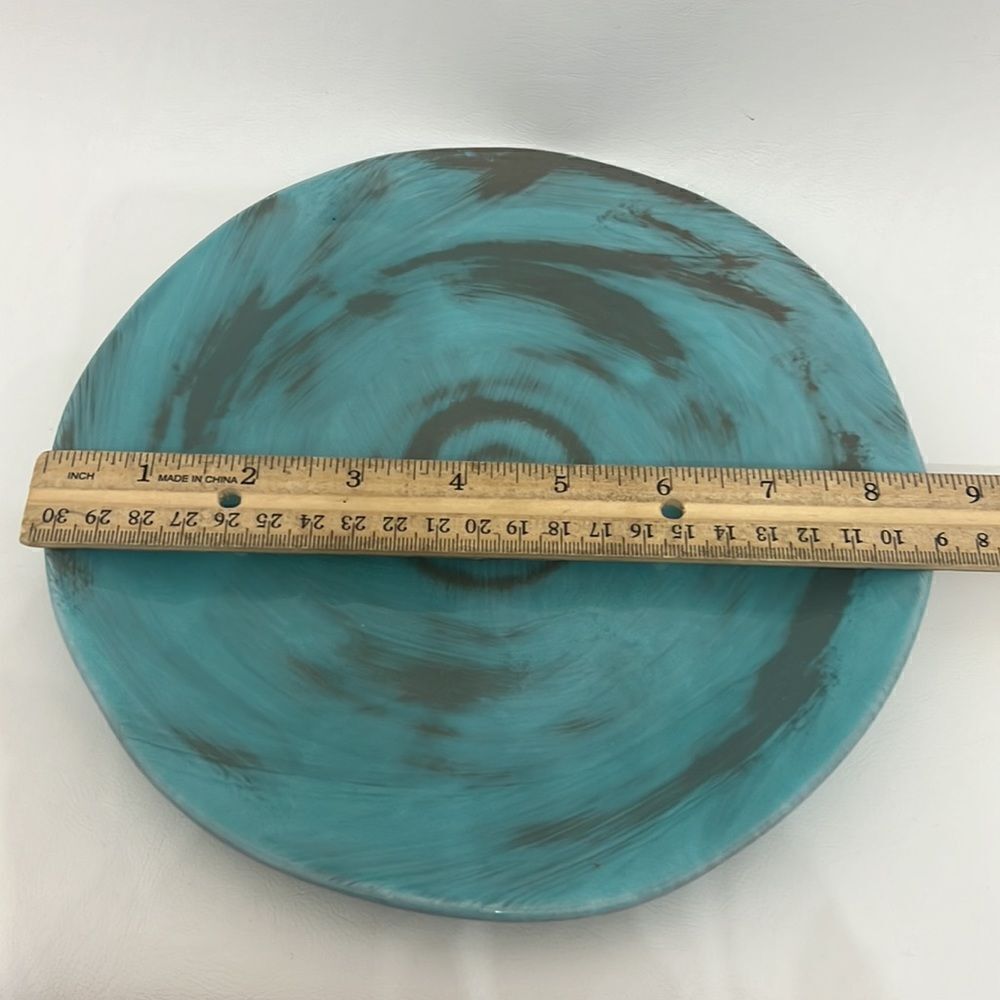 Italy Turquoise Swirl 8 1/2 In Plate Handmade And Painted Distressed Exquisite - Picture 5 of 5